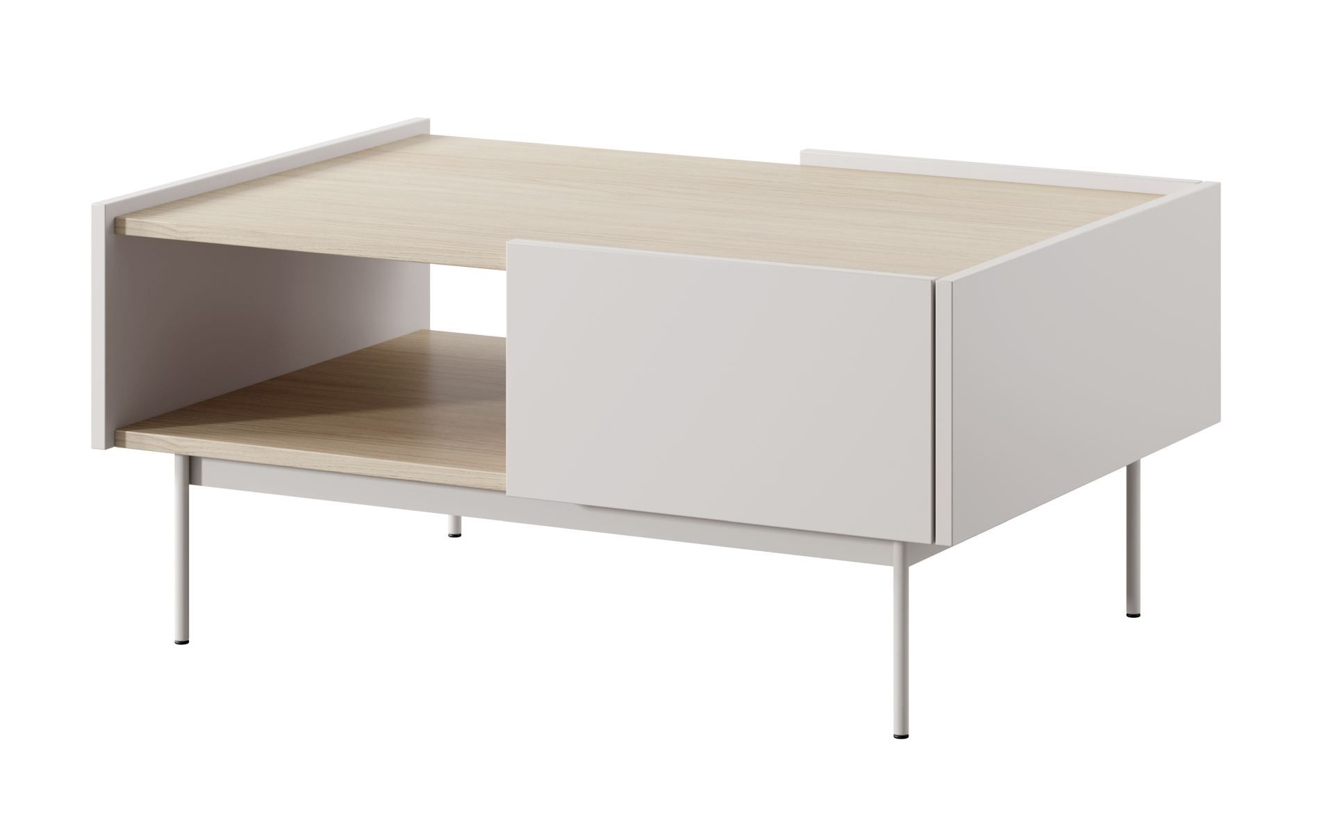 Modern coffee table Cascob 04, 97 x 65 x 45 cm, cashmere / oak, with 2 drawers and practical compartment, ABS edges, stable construction, robust