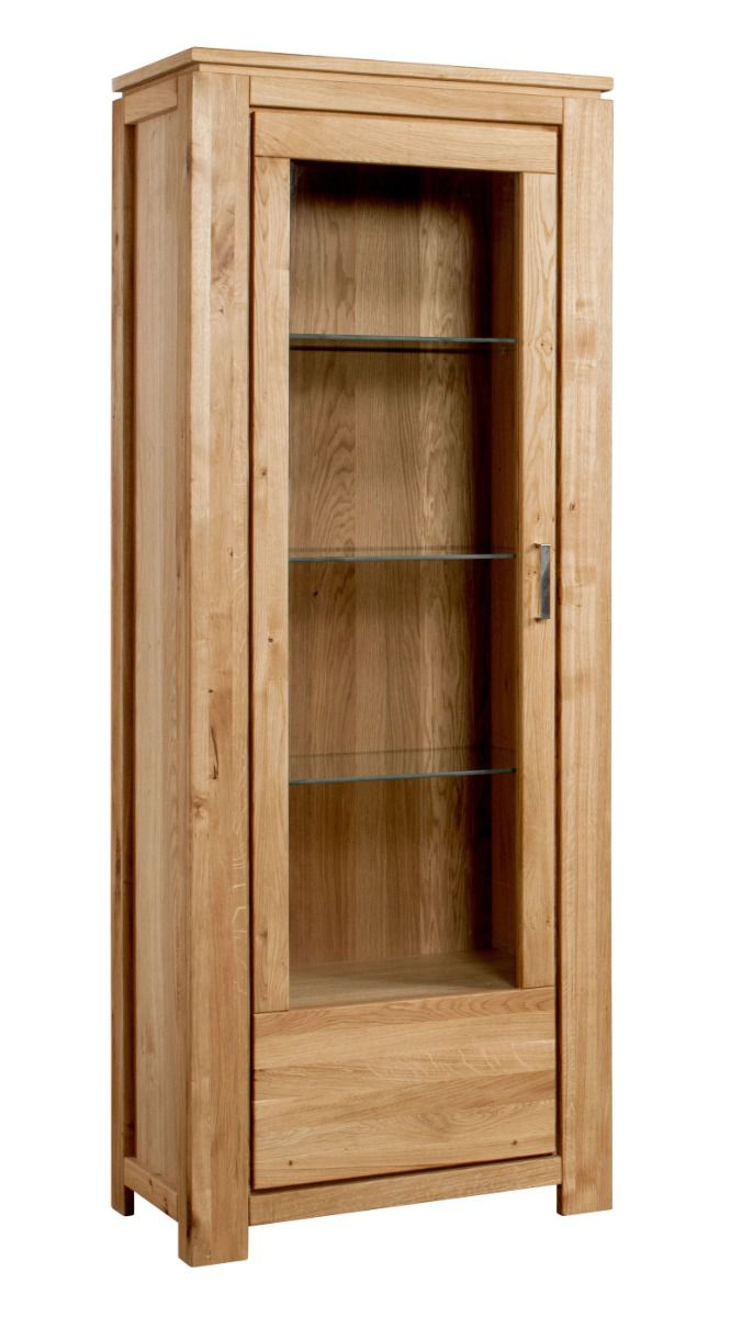 Solid display cabinet Floresta 05, door hinge: left, in modern style, with three glass shelves, color: natural, solid oak, 204 x 81 x 48 cm, with five compartments