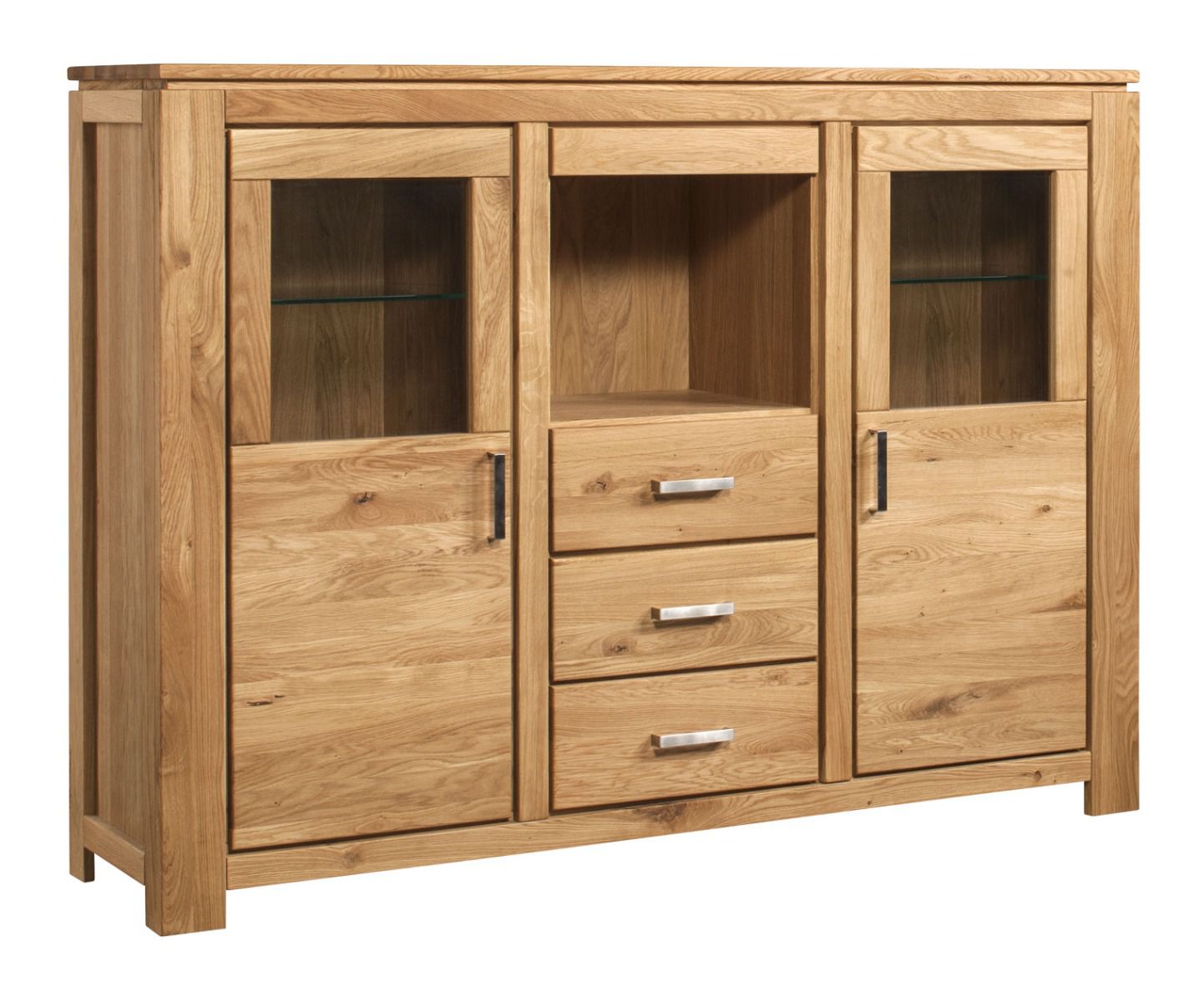 Robust chest of drawers made of partially solid oak Balsa 14, with three spacious drawers, oiled / waxed, natural, 133 x 175 x 47 cm, with nine compartments, I-Robot comfortable