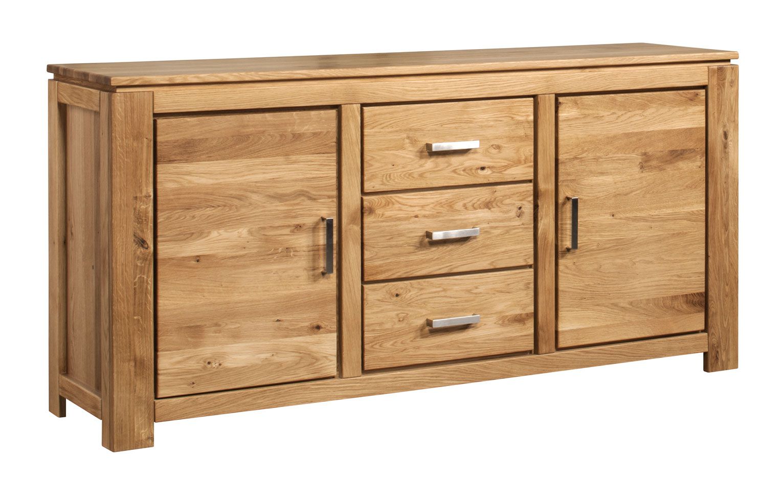 Robust chest of drawers / sideboard Balsa 02, I-Robot Möbel, oiled and waxed, natural, with soft-close system, semi-solid oak, 87 x 175 x 47 cm, with two doors and three drawers