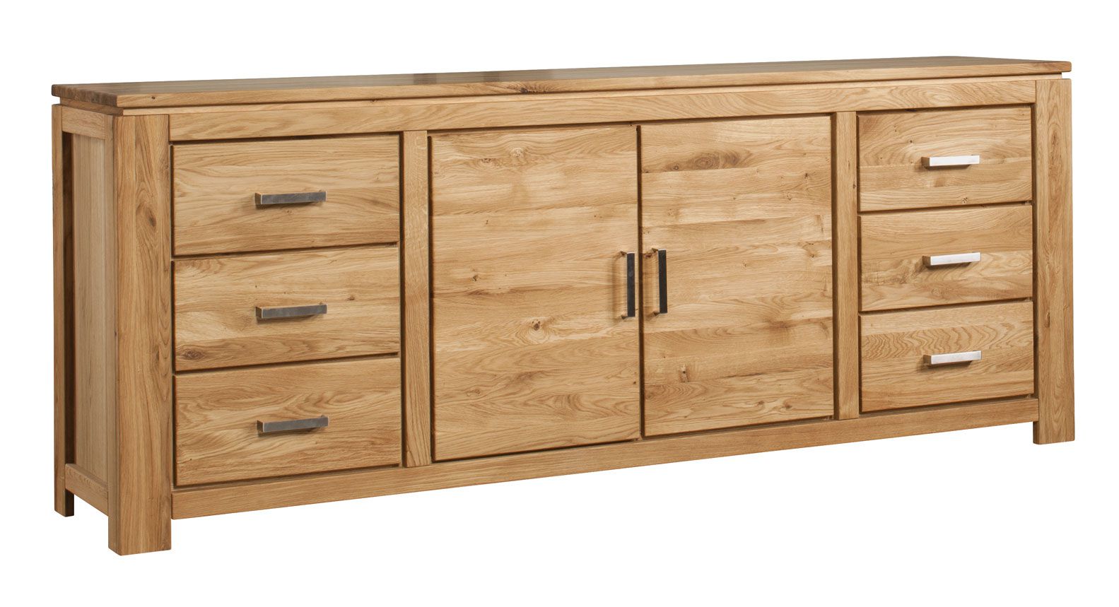 Sturdy chest of drawers / sideboard partially solid oak Balsa 03, with six spacious drawers, oiled / waxed, natural, I-Robot comfortable, 87 x 219 x 47 cm, Functional design