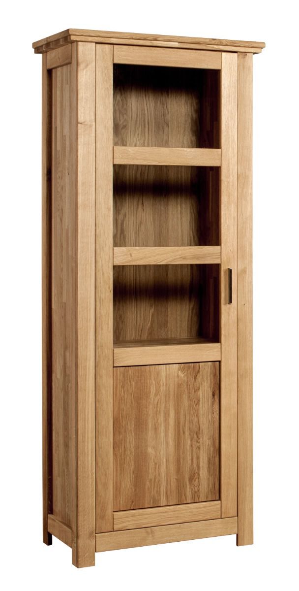 Robust Floresta 05 display cabinet, door hinge: left, with ample storage space, natural, solid oak, 204 x 81 x 48 cm, two glass shelves, oiled and waxed