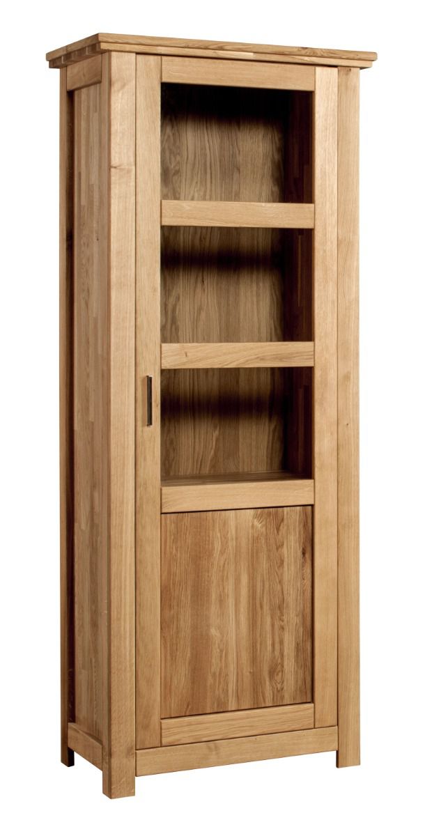 Solid display cabinet with five compartments Floresta 06, door hinge: right, natural, oak, 204 x 81 x 48 cm, sturdy and durable, with slim, discreet handles