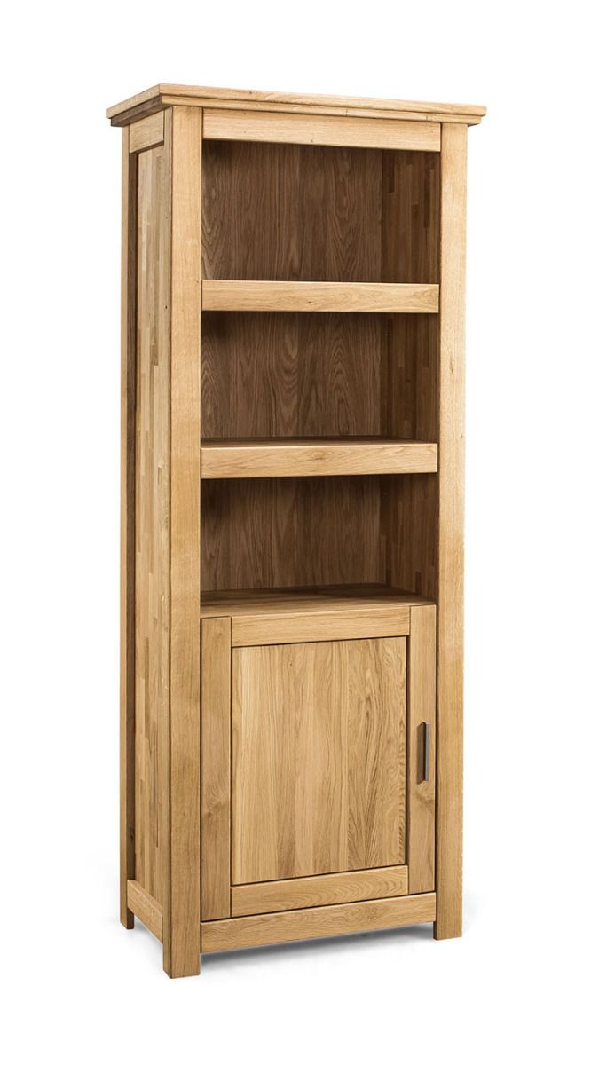 Narrow shelf in solid oak with five compartments Floresta 14, with natural grain, oiled surface, 204 x 81 x 48 cm, natural, high-quality workmanship