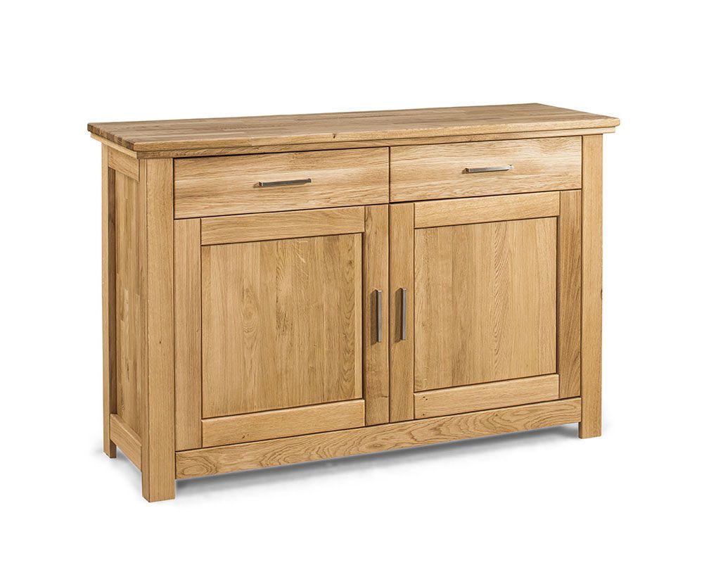 Sturdy chest of drawers with two drawers Floresta 18, natural, with two doors and four compartments, solid oiled / waxed oak, 94 x 142 x 48 cm, high-quality workmanship