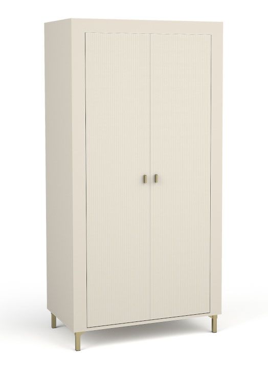 Modern closet with golden handles and legs Barbe 03, ABS, two compartments, color: cashmere, dimensions: 193.5 x 97 x 56 cm, for bedroom and entrance hall