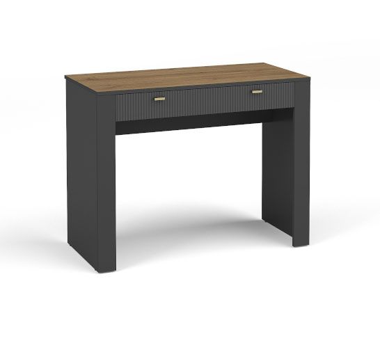 Dark desk in the simple design Barbe 29, ABS edge protection, color: black matt, dimensions: 79 x 102 x 50 cm, handles: gold, made of high-quality material 