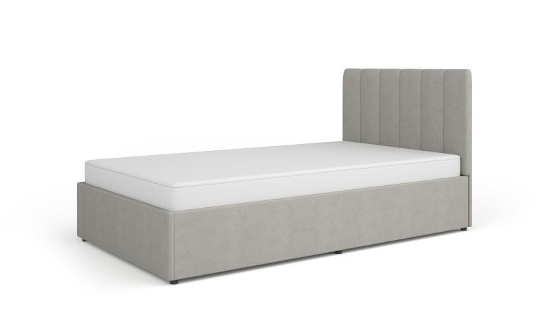 Modern guest bed / youth bed Barbe 35, color: grey, 120 x 200 cm, with upholstered headboard, incl. slatted frame with gas suspension