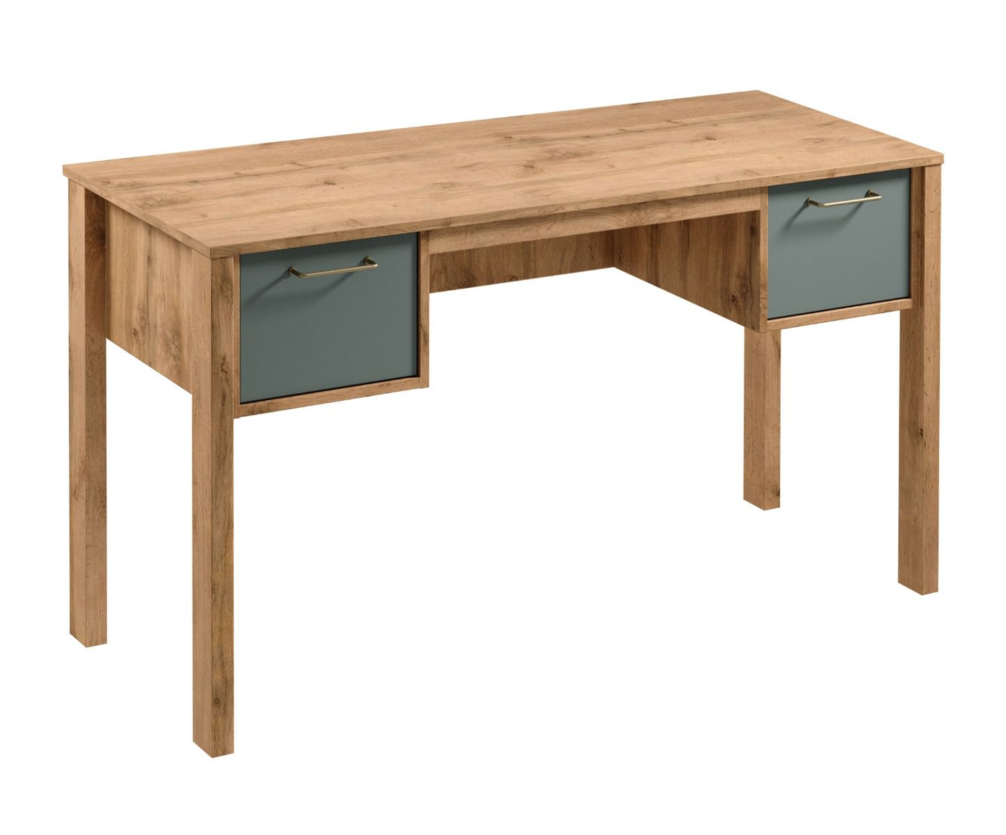 Braianik 17 desk in oak Wotan / beige, 75 x 138 x 53 cm, with 2 practical drawers, metal handles, ABS edge protection, office, living room