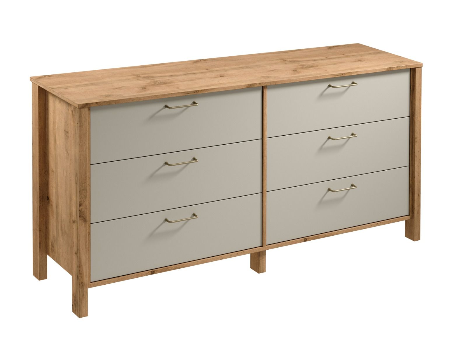 Chest of drawers/sideboard Braianik 05, oak Wotan / beige, 6 spacious drawers, living room, bedroom, 81 x 171 x 47 cm, ABS, metal handles