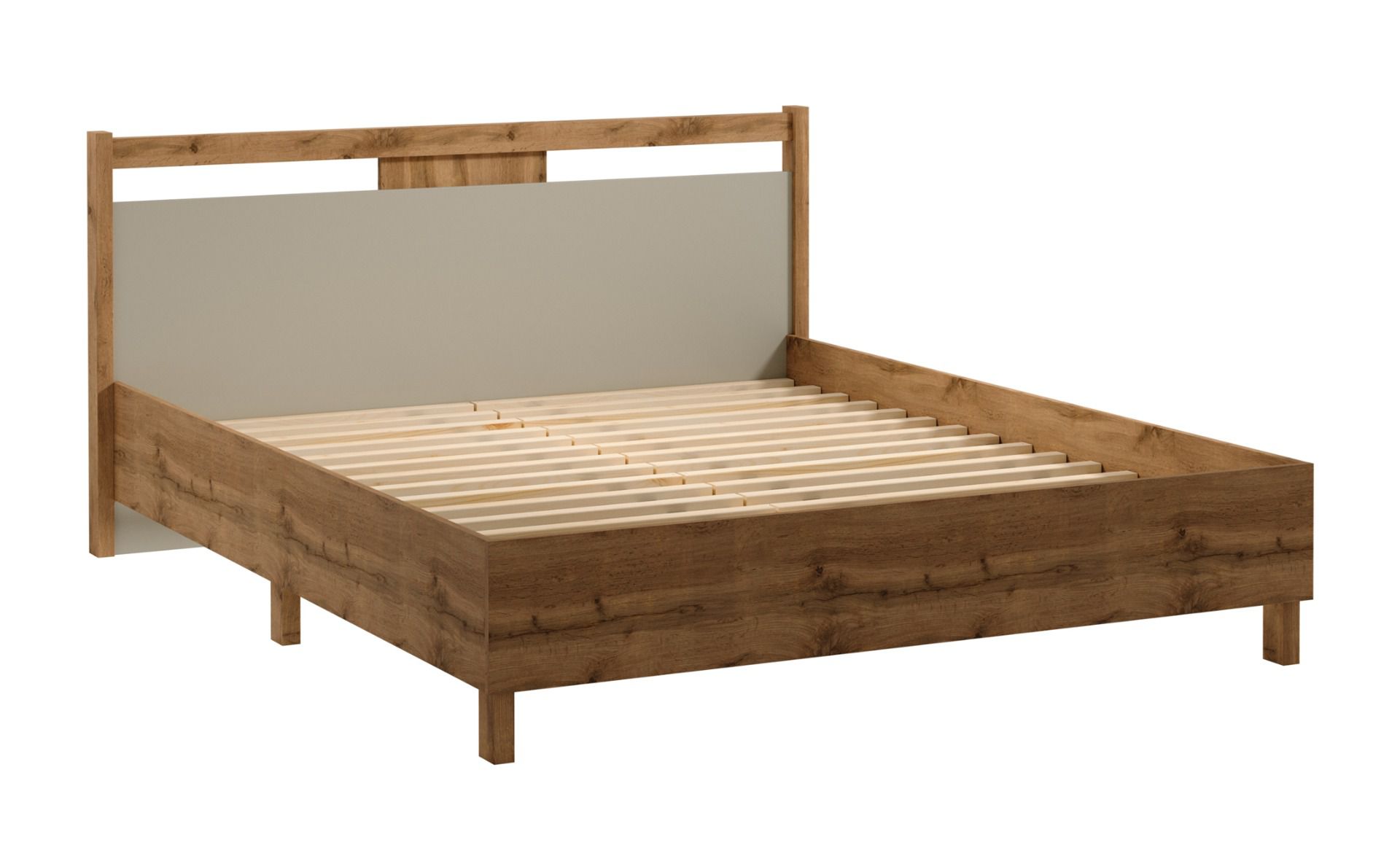 Double bed Braianik 06 in oak Wotan / beige, lying surface: 160 x 200 cm, including slatted frame, 92 x 171 x 207 cm, suitable for bedrooms, feet 36 mm thick