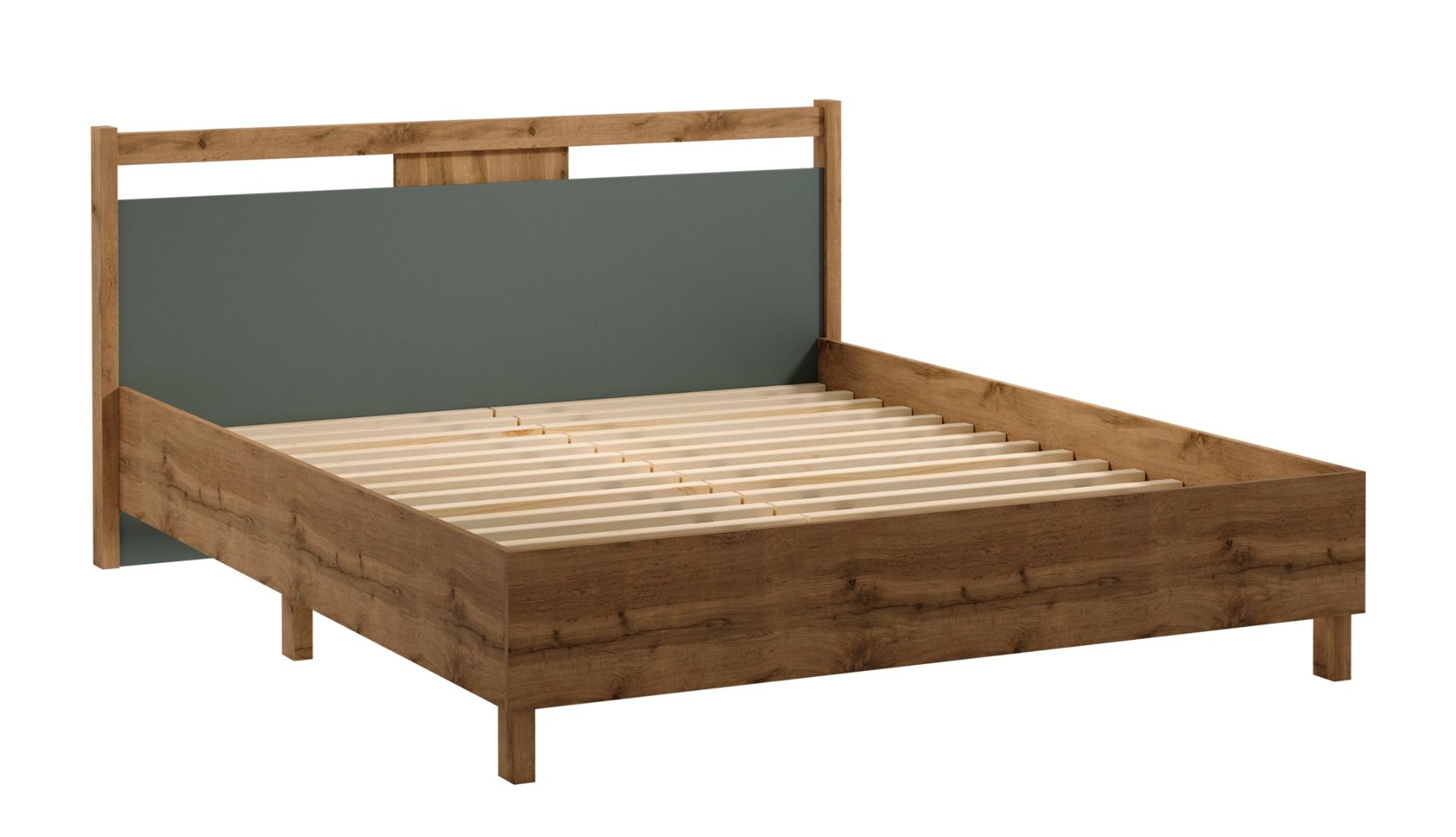 Braianik 22 double bed in Wotan oak / green, lying surface 160 x 200 cm, including slatted frame, 92 x 171 x 207 cm, feet 36 mm thick, ABS edge protection