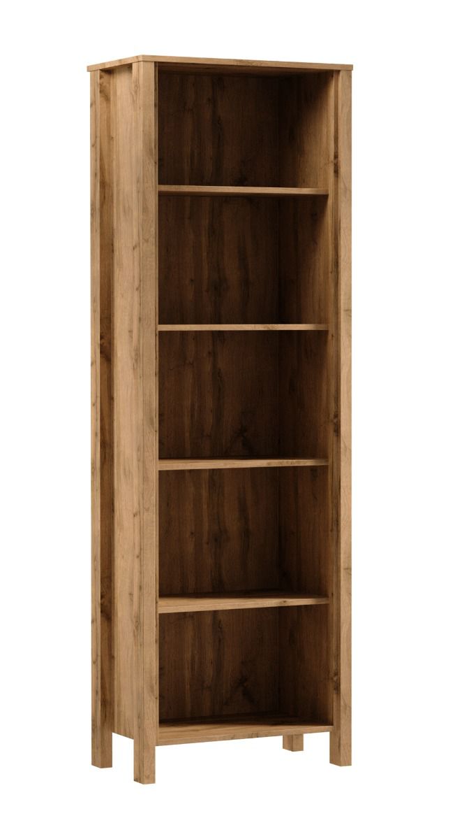 Braianik 09 cabinet in Wotan oak with 5 open compartments, 4 shelves, 36 mm thick feet, ABS, for living room, office, 200 x 66 x 37 cm