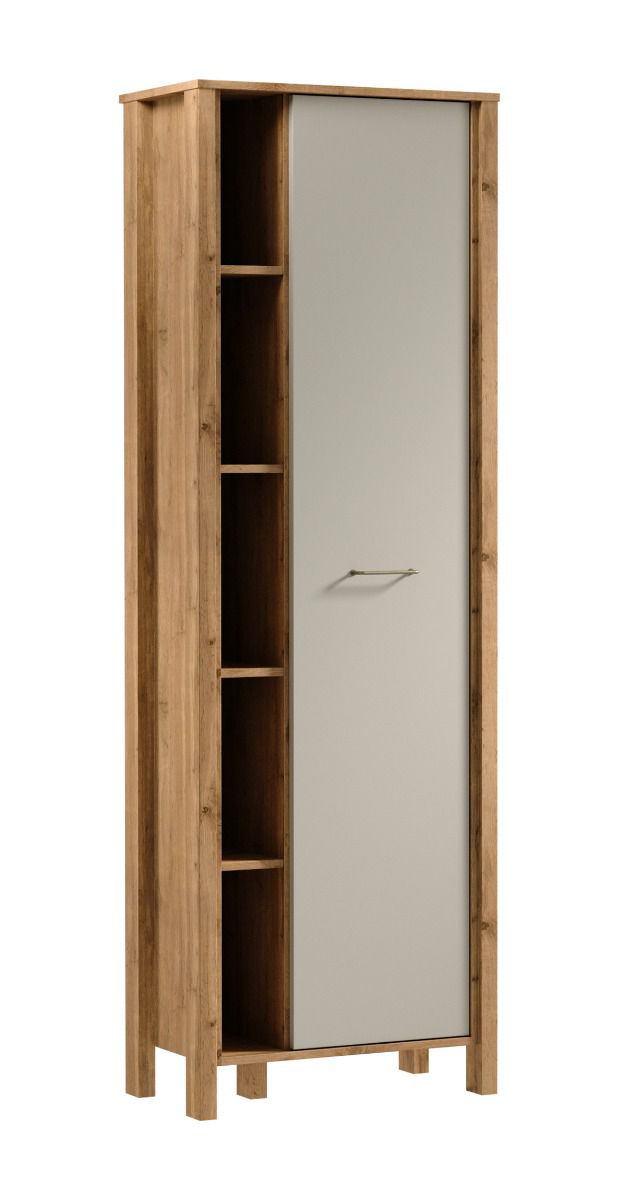 Braianik 10 wardrobe in 200 x 66 x 37 cm, with 5 open compartments, 1 door, 5 compartments, 8 shelves, living room, Wotan oak / beige, metal handle