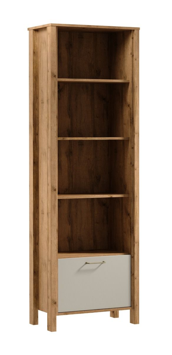 Braianik 11 wardrobe in Wotan oak / beige, legs: 36 mm thick, metal handle, 4 open compartments, 1 tilt compartment, metal handle, 200 x 66 x 37 cm, ABS