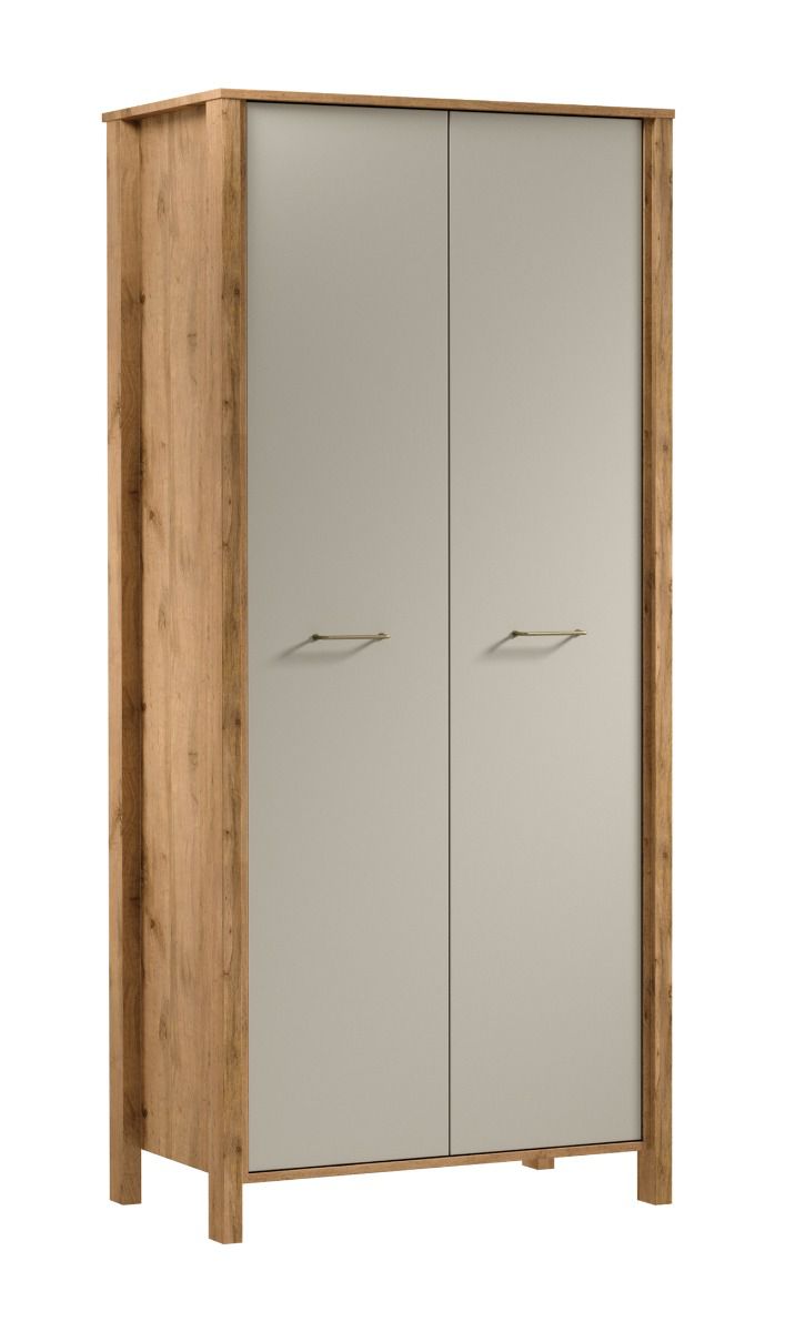 Closet Braianik 13 in oak Wotan / beige, 200 x 90 x 53 cm, 2 doors, 2 shelves, 1 clothes rail, 2 compartments, bedroom, ABS edge protection