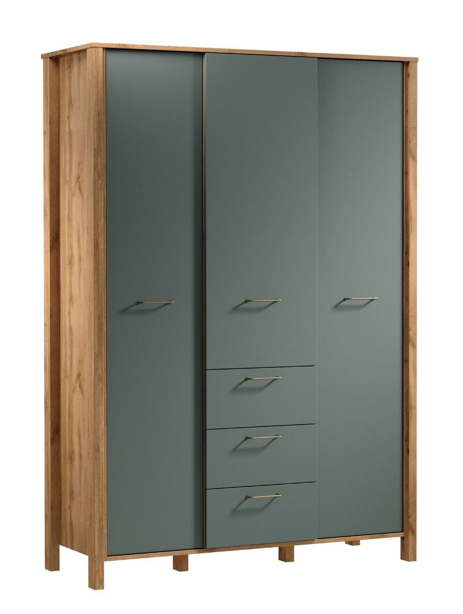 Braianik 29 closet, functional with 3 drawers, 2 clothes rails, 7 shelves, 8 compartments, 200 x 138 x 53 cm, 3 doors, metal handles