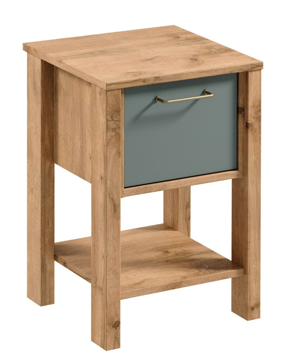 Bedside cabinet for bedroom Braianik 30, color: oak Wotar / green, 1 drawer, 1 storage compartment for books, magazines, ABS, 59 x 42 x 37 cm