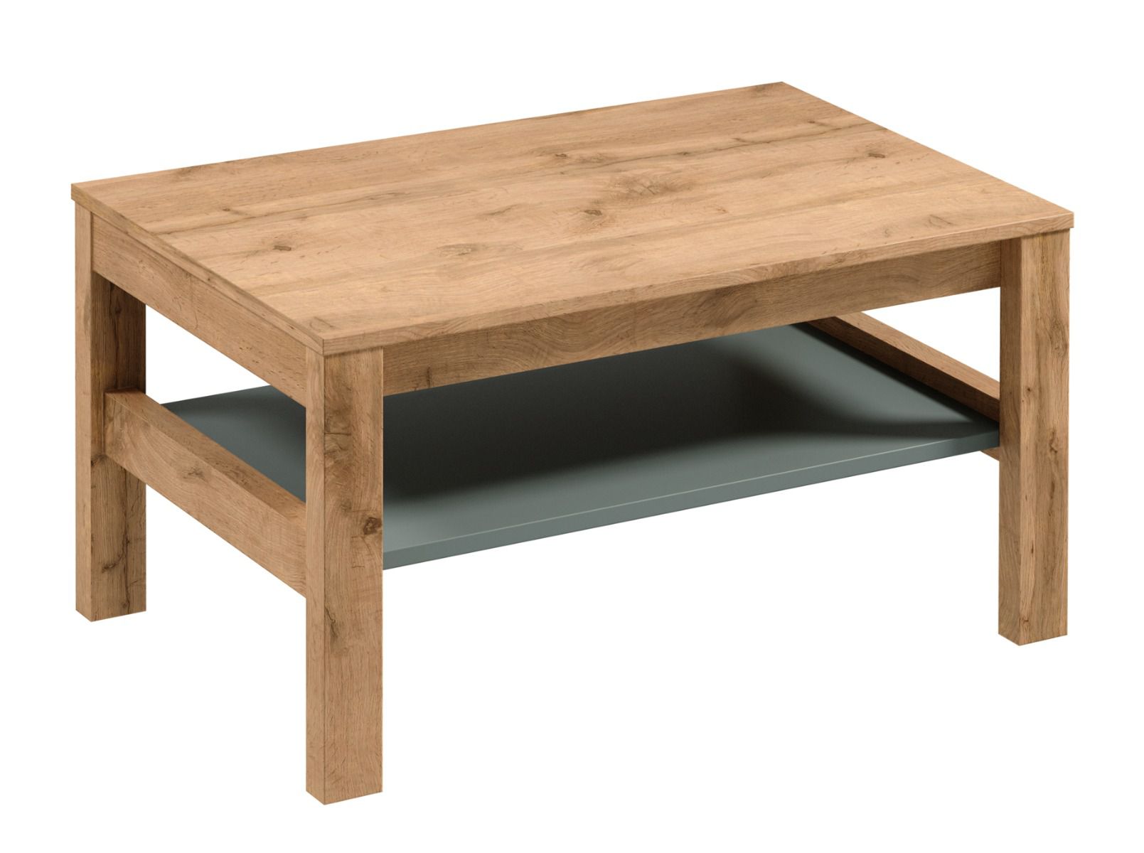 Coffee table for living room Braianik 31 for living room, with 1 storage compartment for remote control and magazines, 45 x 90 x 54 cm, oak Wotan / green