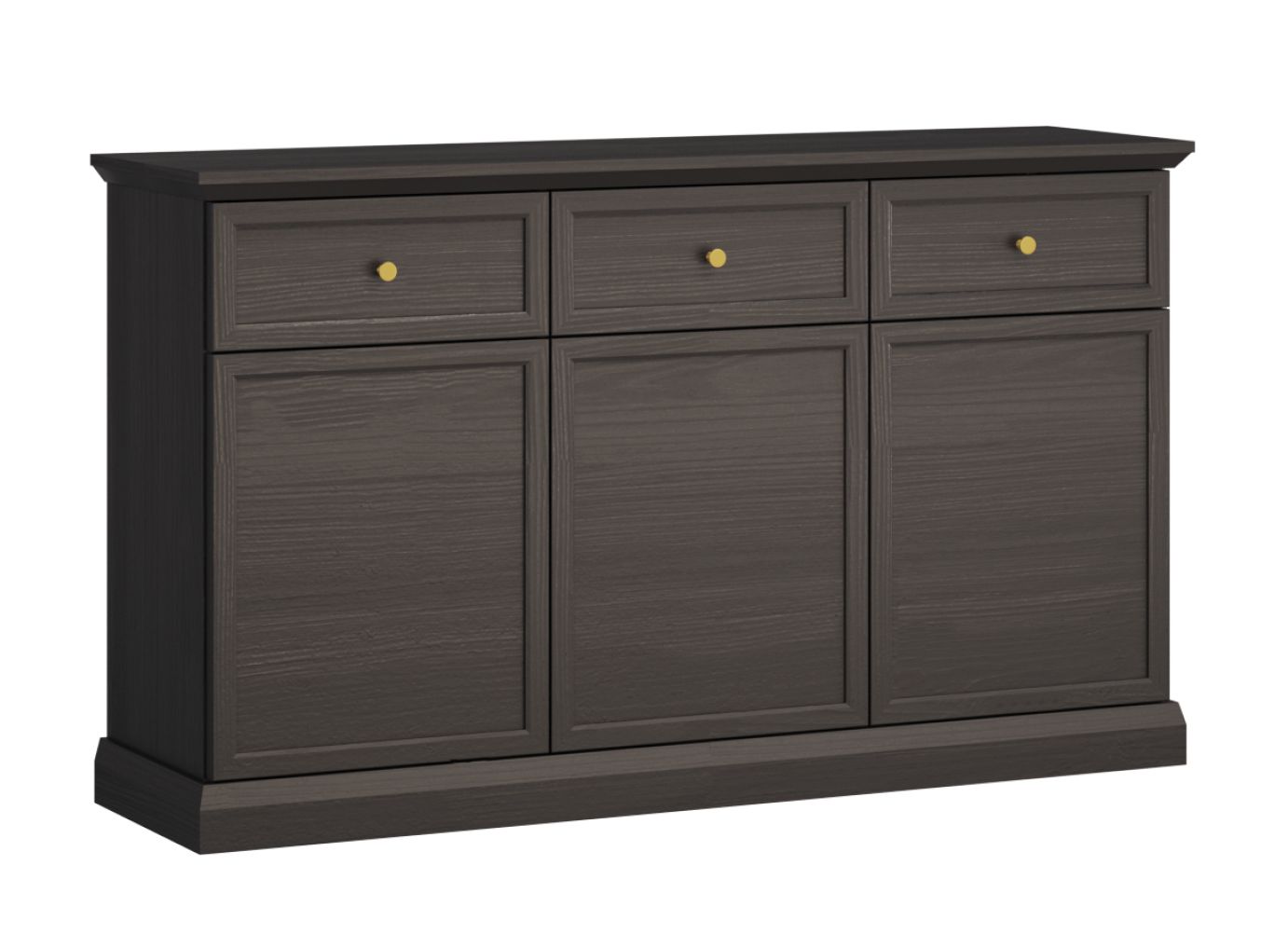 Chest of drawers/sideboard Torsakala 14 in black graphite, 86 x 146 x 40 cm, with 3 practical drawers, 6 compartments, 3 doors, 3 shelves, ABS edge protection