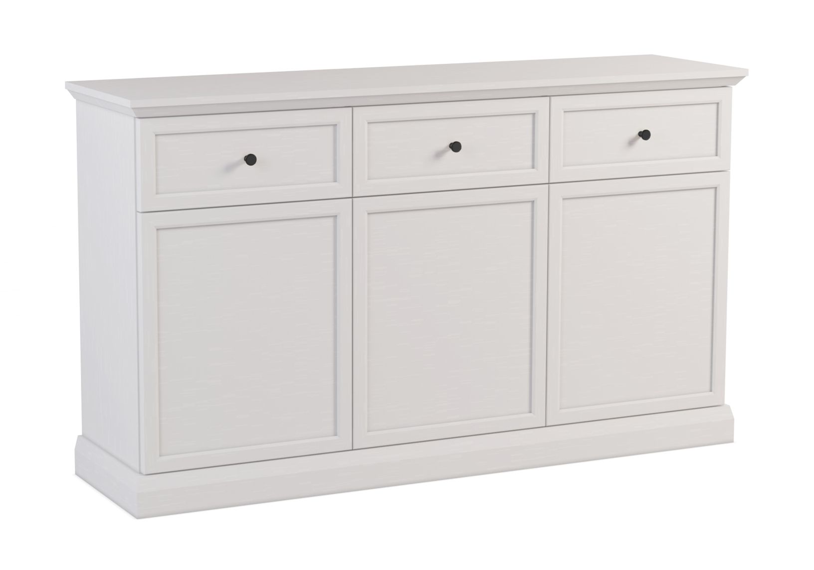 Practical chest of drawers/sideboard Torsakala 02 in the color: white opal with 3 drawers, 3 shelves, 3 doors, 86 x 146 x 40 cm, ABS edge protection