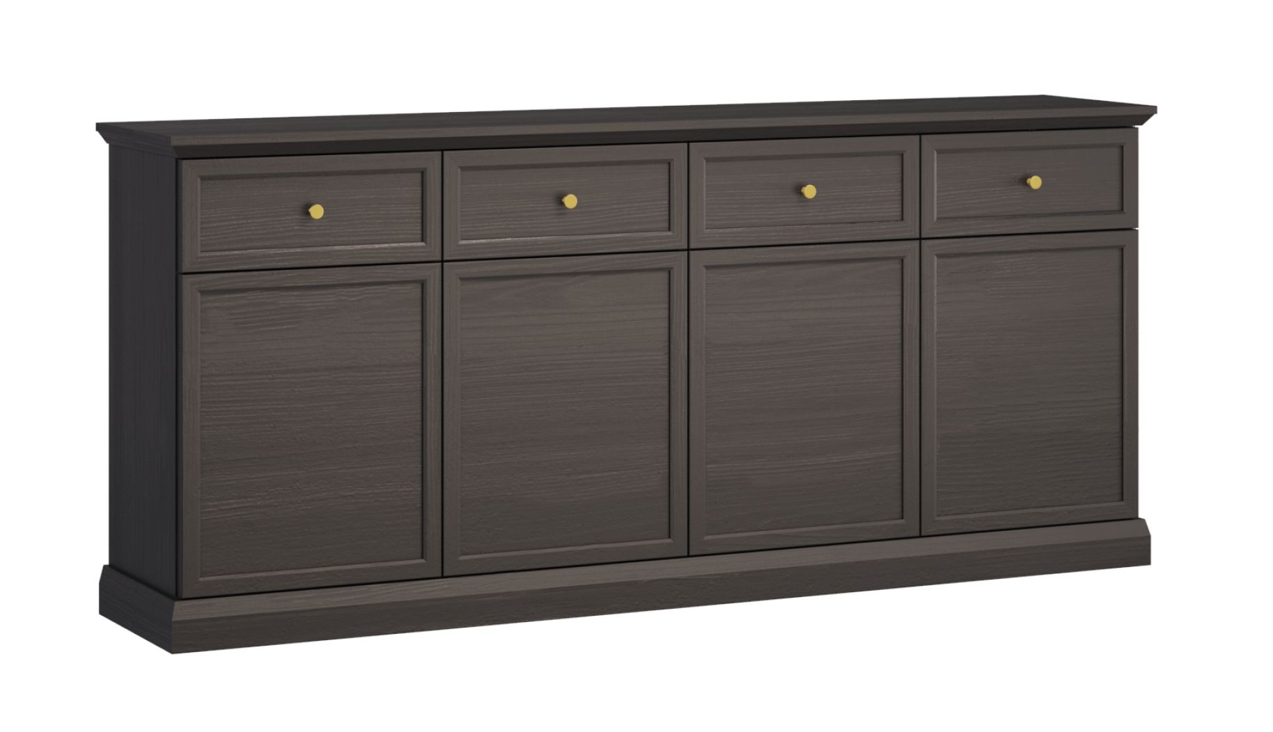 Torsakala 15 chest of drawers in black graphite, 86 x 193 x 40 cm, 4 drawers, 8 compartments, 4 shelves, 4 doors, metal handles in gold, ABS edge protection