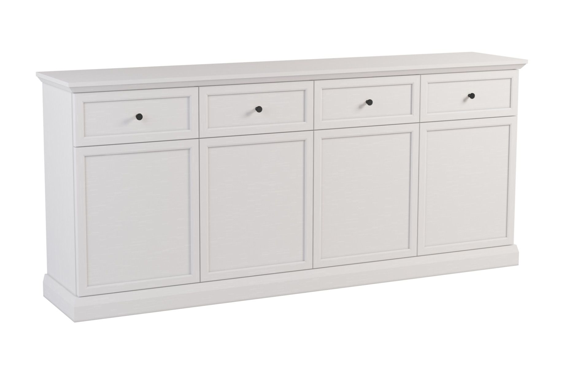 Wide chest of drawers with plenty of storage space Torsakala 03 in white opal, 86 x 193 x 67 cm, 4 doors, 4 drawers, 4 shelves, 8 compartments, ABS edge protection