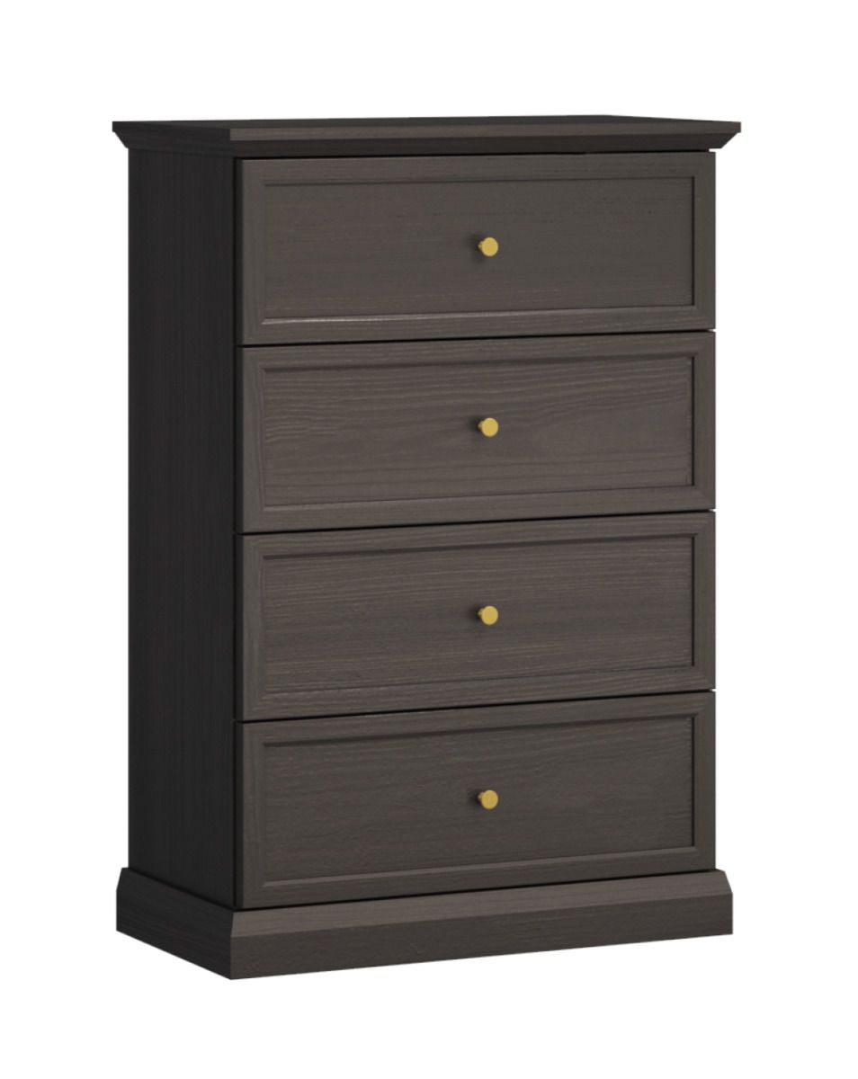 Torsakala 17 tall chest of drawers in black graphite, 110 x 75 x 40 cm, 4 spacious drawers, no feet, living room and bedroom, entrance hall, ABS, metal handles