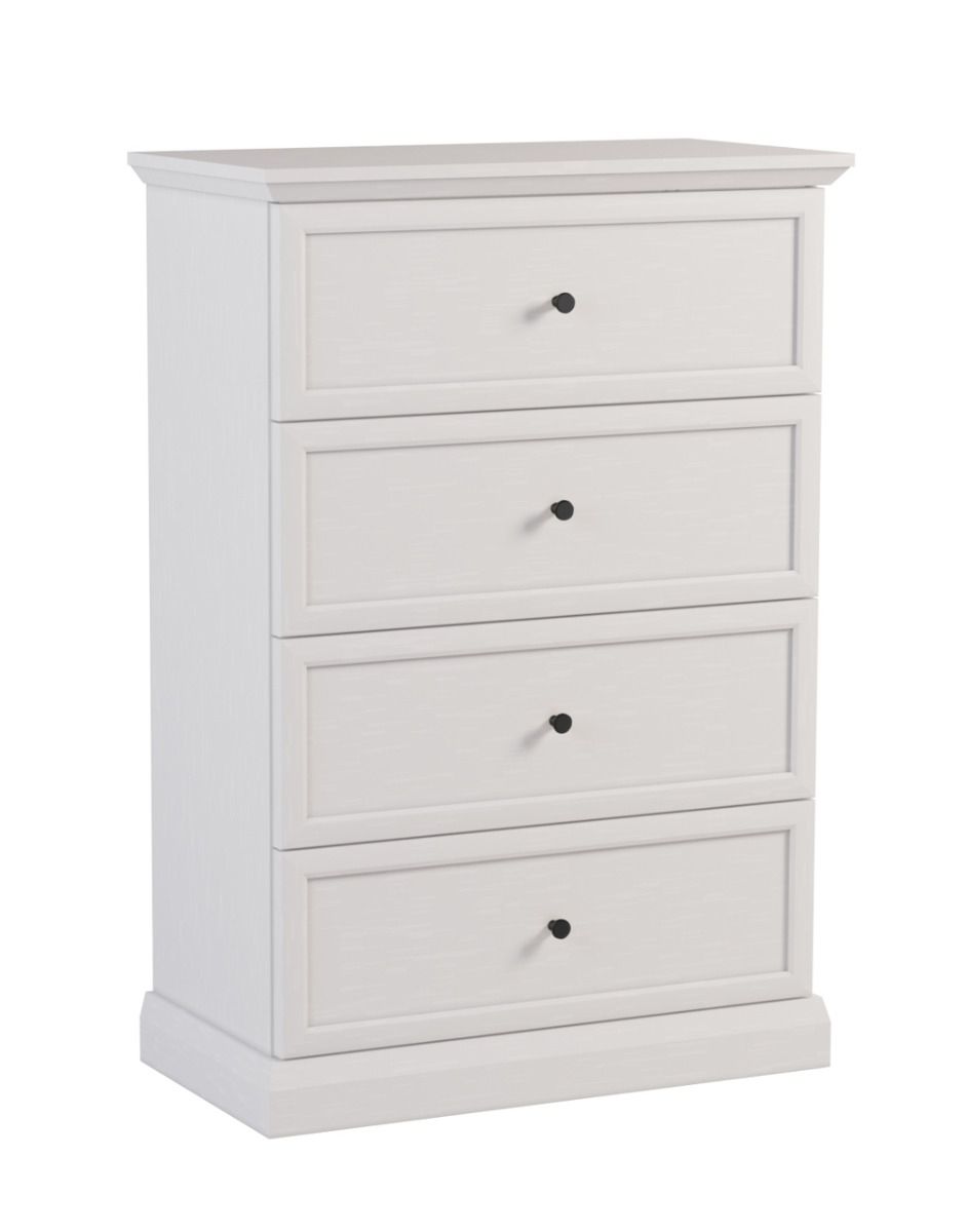 Torsakala 05 tall chest of drawers in the color: white opal with 4 useful drawers for your belongings, ABS, metal handles, 110 x 75 x 40 cm, metal handles