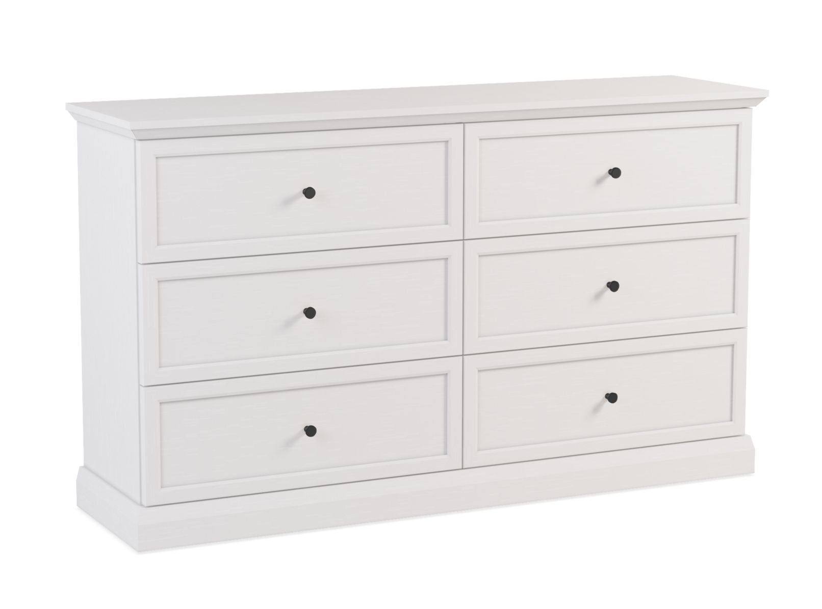 Chest of drawers Torsakala 01 with 6 spacious drawers, 86 x 146 x 40 cm, ABS edge protection, black metal handles, color: white opal, without feet