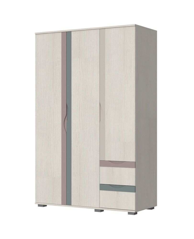 Large closet for children's room / youth room Peter 09, three doors, color: pine white / beige / pink / blue, dimensions: 200 x 128 x 56 cm, soft-close 