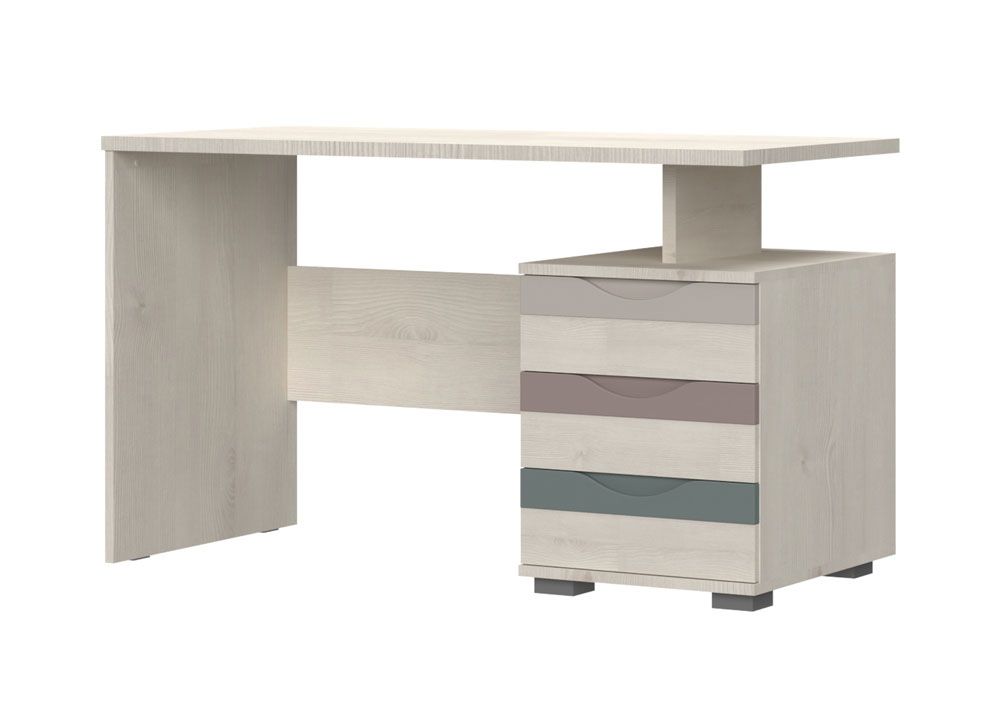 Modern desk for children's room / youth room Peter 11, color: pine white / beige / pink / blue, with three drawers, dimensions: 75 x 125 x 60 cm