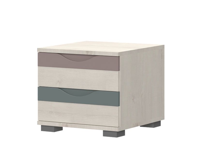 Bedside cabinet / bedside table for children's room Peter 12, with two drawers, color: pine white / pink / blue, dimensions: 39 x 44 x 46 cm, adjustable feet