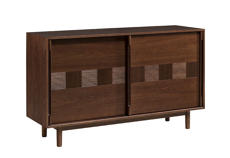 Chest of drawers / sideboard Inginele 02 in walnut lacquered, with 2 sliding doors incl. soft-close mechanism, 4 compartments, 2 shelves, 81 x 133 x 48 cm, handles: Solid wood