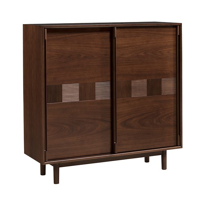 Chest of drawers / sideboard high Inginele 03 in color walnut lacquered, 111 x 109 x 43 cm, 2 sliding doors, 2 drawers with partial extension, 5 compartments, living room