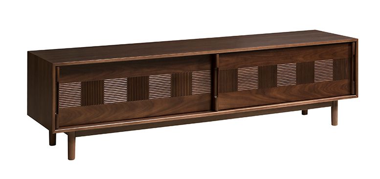 TV cabinet Inginele 04 in walnut lacquered color, 6 compartments, 3 shelves, 2 drawers, 2 sliding doors, suitable for living room,51 x 183 x 48 cm