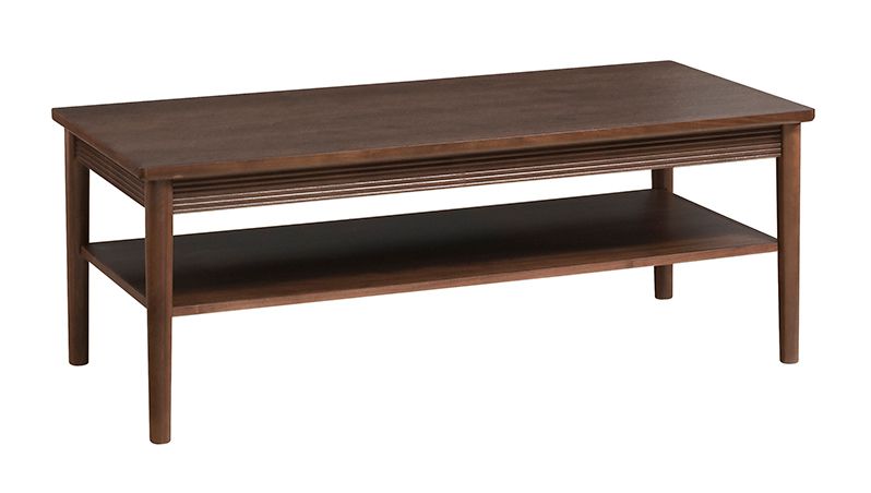 Coffee table Inginele 08 suitable for living room, color: walnut lacquered, 1 storage compartment for magazines and electrical accessories, 45 x 120 x 60 cm, partially solid wood