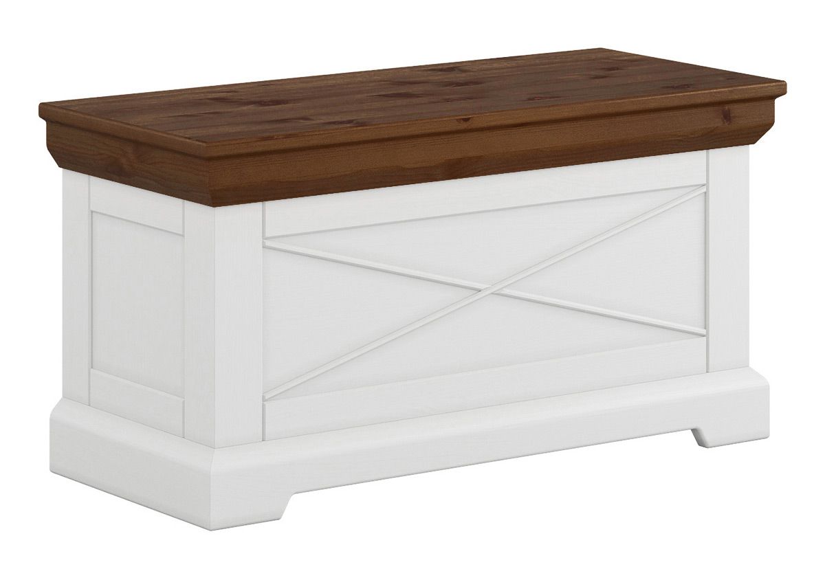 Chest Gimone 09, made of Finnish pine, with practical lid, 50 x 95 x 42 cm, white / tobacco, elegant, classic, for entrance hall, bedroom