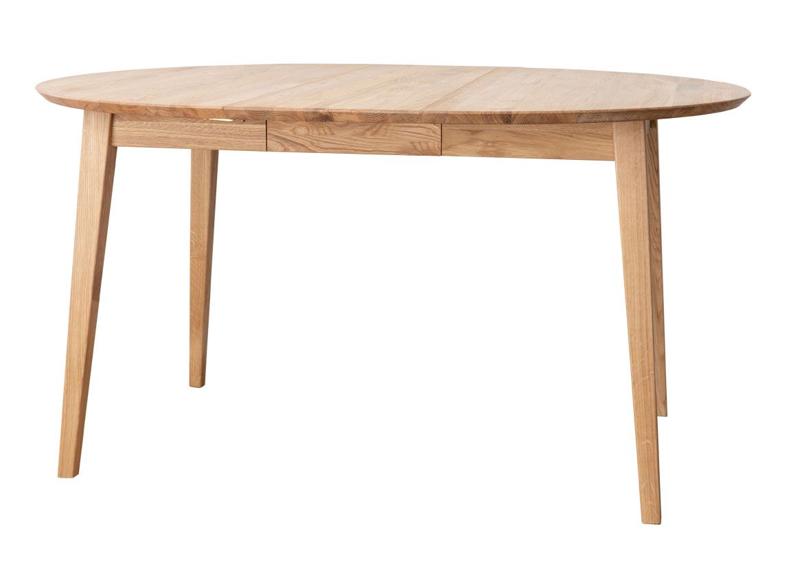 Erdre 09 round dining table, extendable from 90 cm to 122 cm, high-quality workmanship, 90 x 90 x 74.5 cm, table top extension by 32 cm, in oiled oak