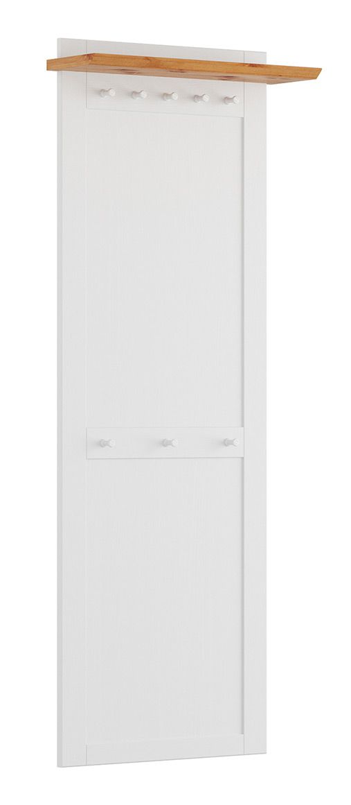 Wardrobe Bresle 15 with plenty of space for clothes, 8 hooks, 1 shelf for storage, 210 x 63 x 22 cm, white / natural, Finnish pine, solid wood