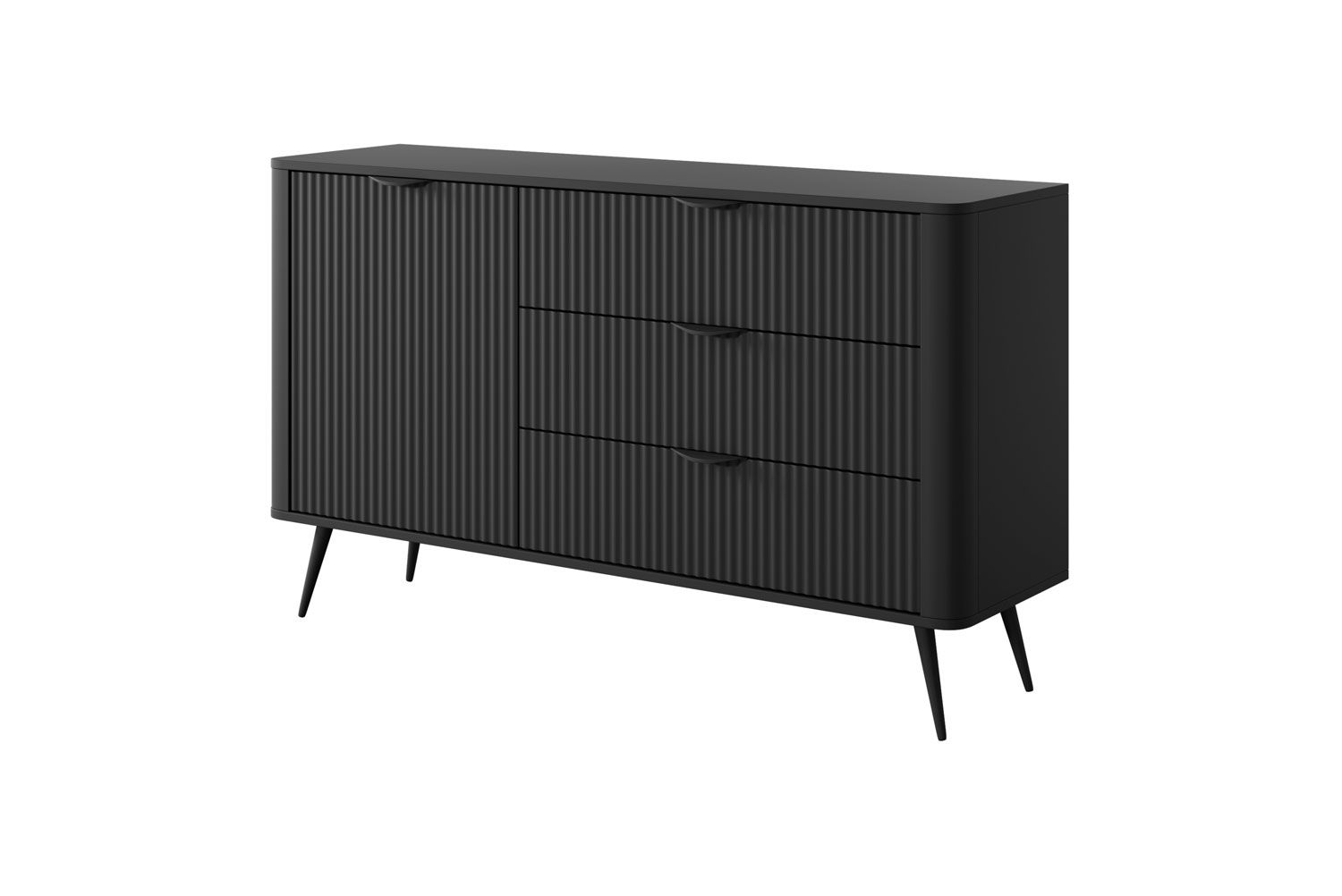 Stylish chest of drawers / sideboard with two compartments Sloughia 11, three drawers, ABS edge protection, color: black, dimensions: 81 x 138 x 38 cm, elegant design