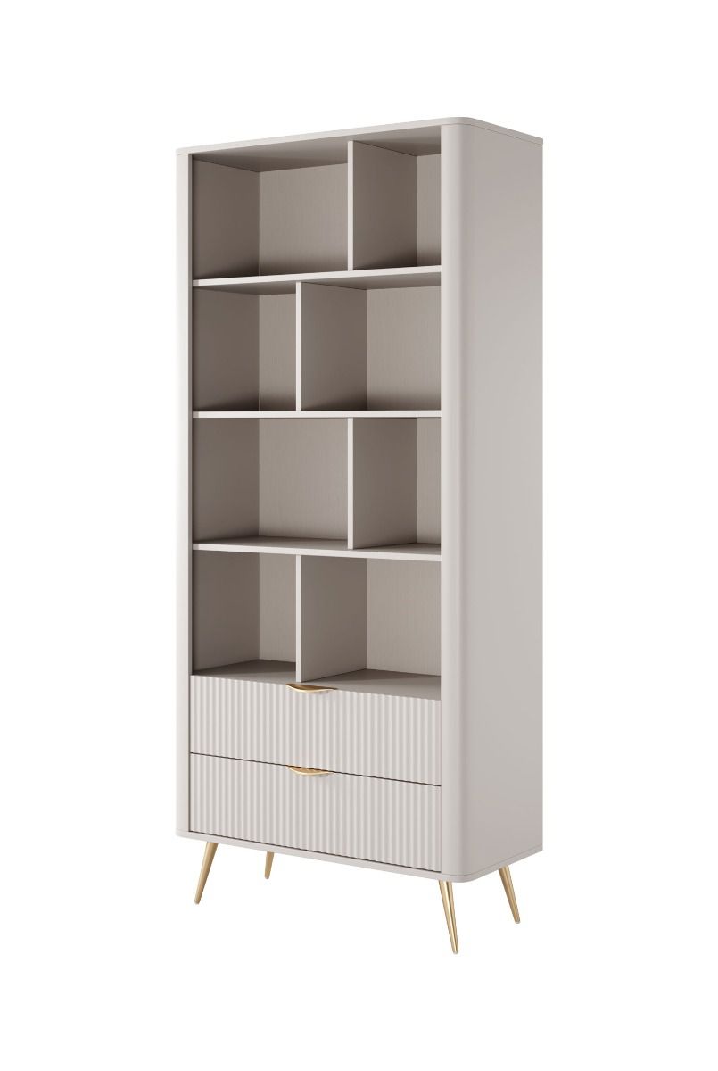 Simple bookcase with enough compartments Sloughia 01, color: beige, dimensions: 194 x 88 x 38 cm, with ABS edge protection, modern and simple design