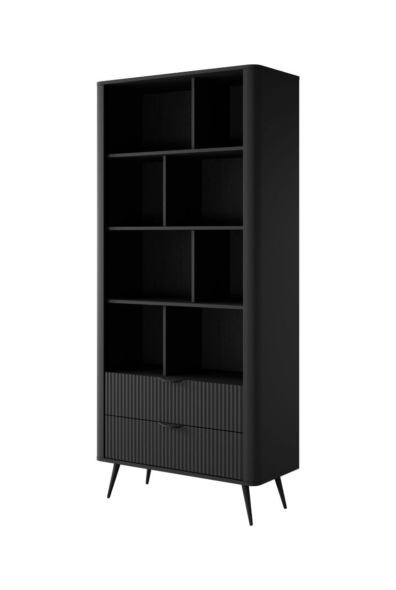 Modern shelf / bookcase with two drawers Sloughia 08, color: black, dimensions: 193 x 88 x 38 cm, modern and simple design, ABS edge protection