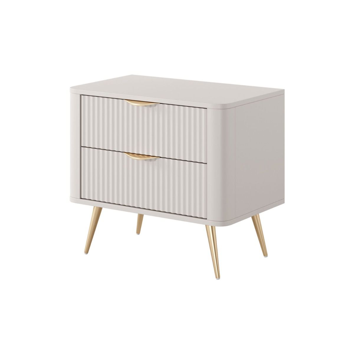 Light bedside cabinet with two drawers Sloughia 07, ABS edge protection, color: beige, dimensions: 55 x 63 x 38 cm, handles & legs: metal