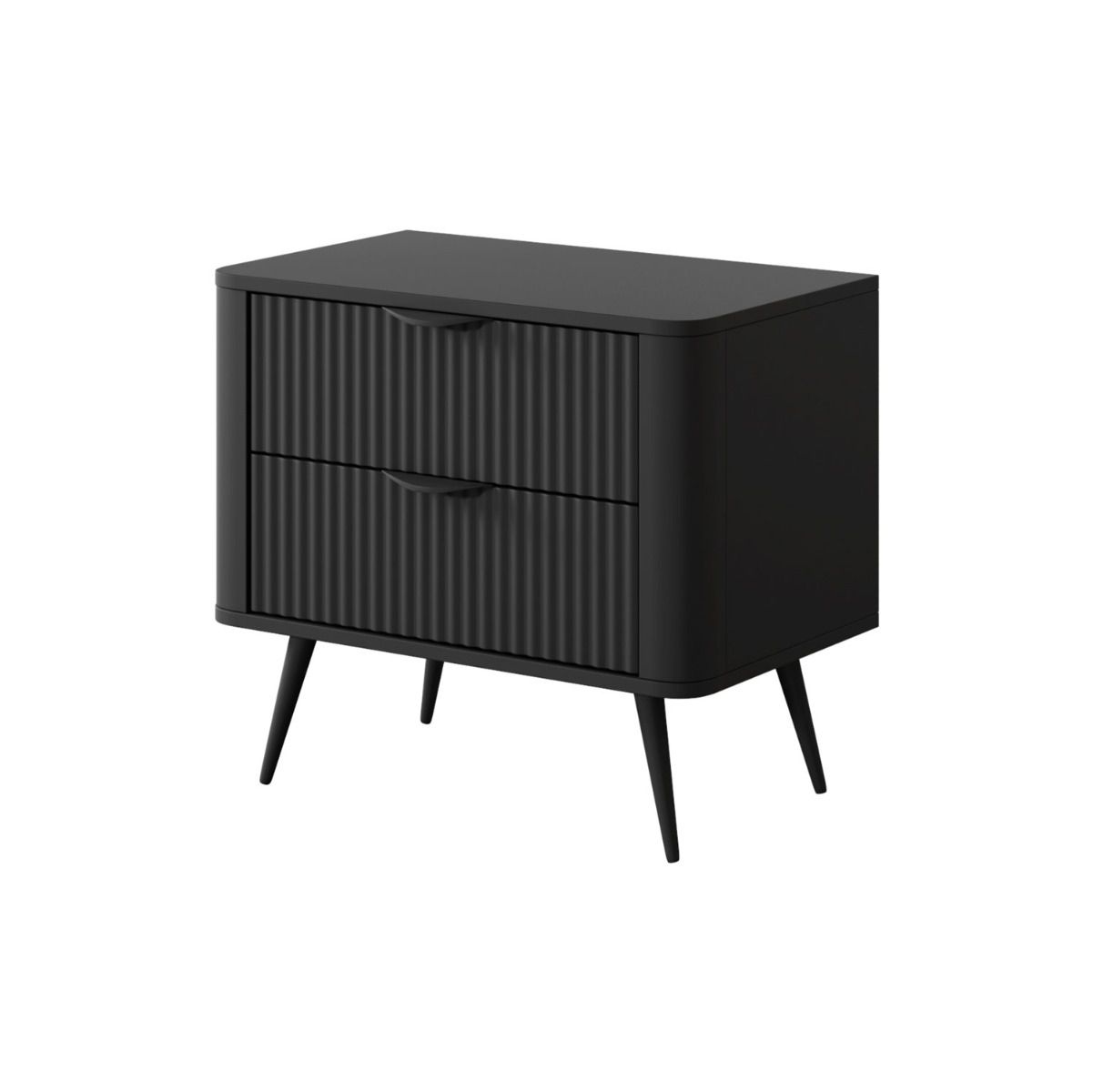 Modern bedside cabinet Sloughia 14, color: black, ABS edge protection, handles & legs: metal, dimensions: 55 x 63 x 38 cm, stylish slatted front