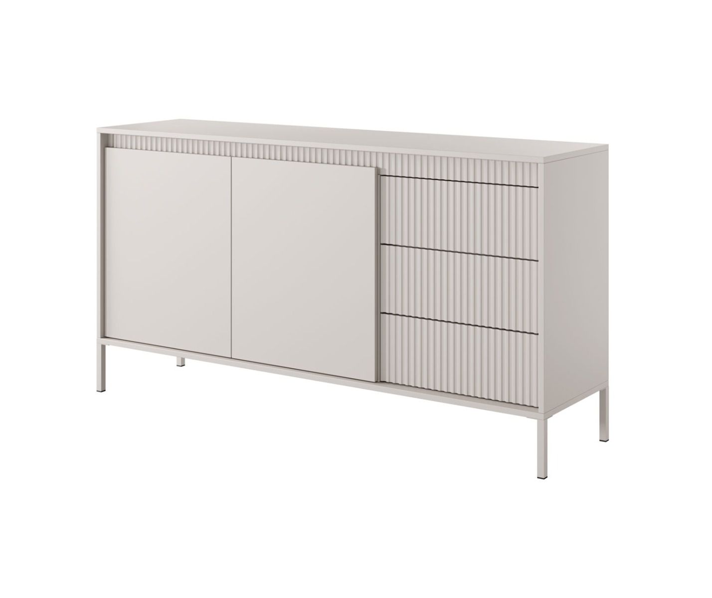 Sideboard with ample storage space Balta 02, color: beige, three drawers, push-to-open function, dimensions: 81 x 153.5 x 39.5 cm, four compartments