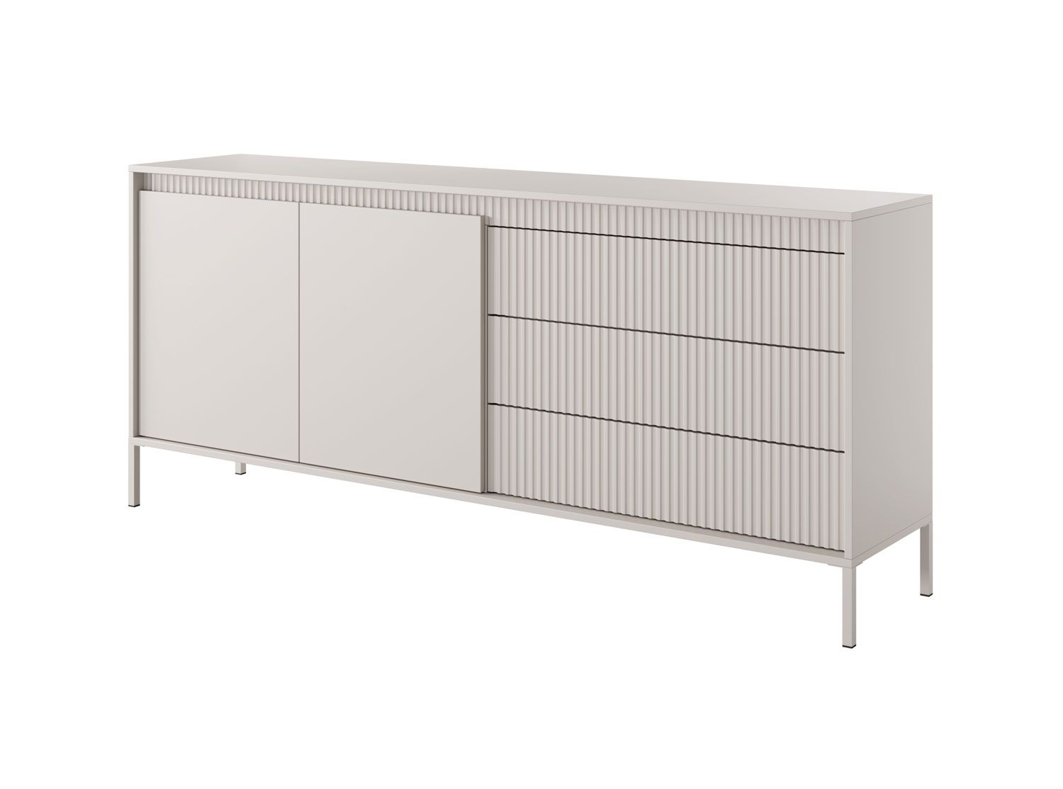 Long chest of drawers / sideboard with three drawers Balta 03, four compartments, push-to-open function, color: beige, dimensions: 41 x 187 x 39.5 cm, ABS edge protection