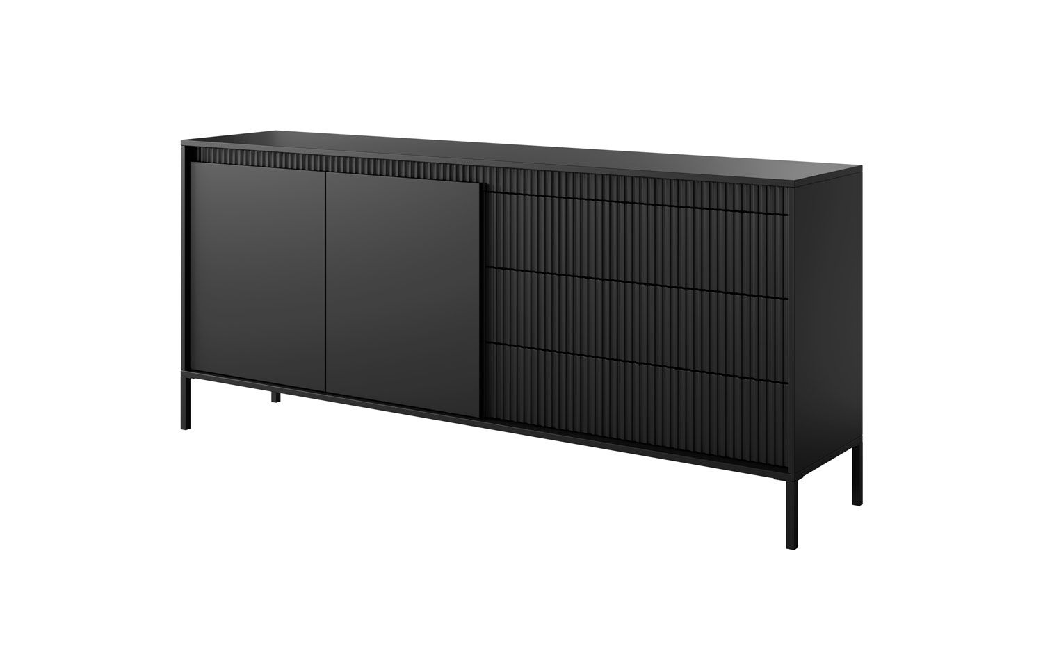 Chest of drawers / sideboard with three drawers Balta 09, four compartments, color: black, dimensions: 41 x 187 x 39.5 cm, push-to-open function, ABS edge protection