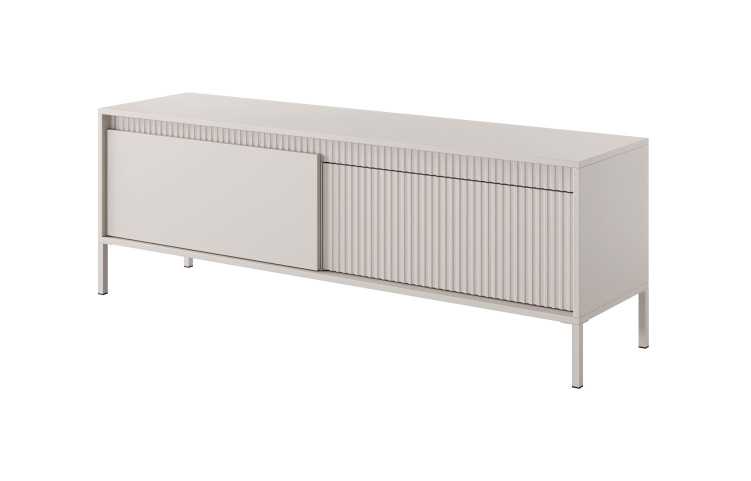 Simple TV cabinet with push-to-open function Balta 04, color: beige, two tilt compartments, dimensions: 53 x 153 x 39.5 cm, legs: metal, ABS edge protection