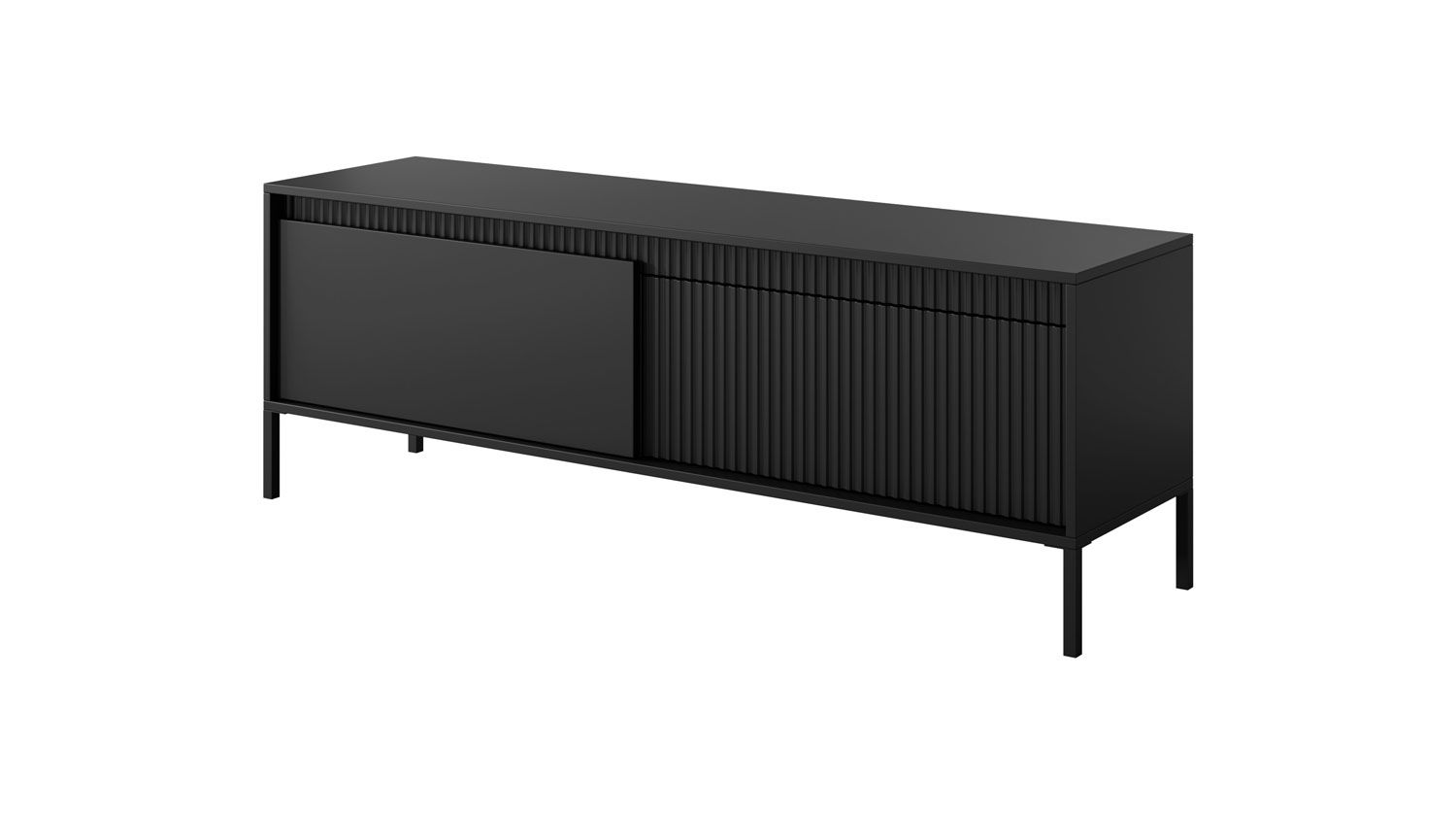 TV cabinet / TV base unit with two tilting compartments Balta 10, color: black, legs: metal, dimensions: 53 x 153.5 x 39.5 cm, push-to-open function